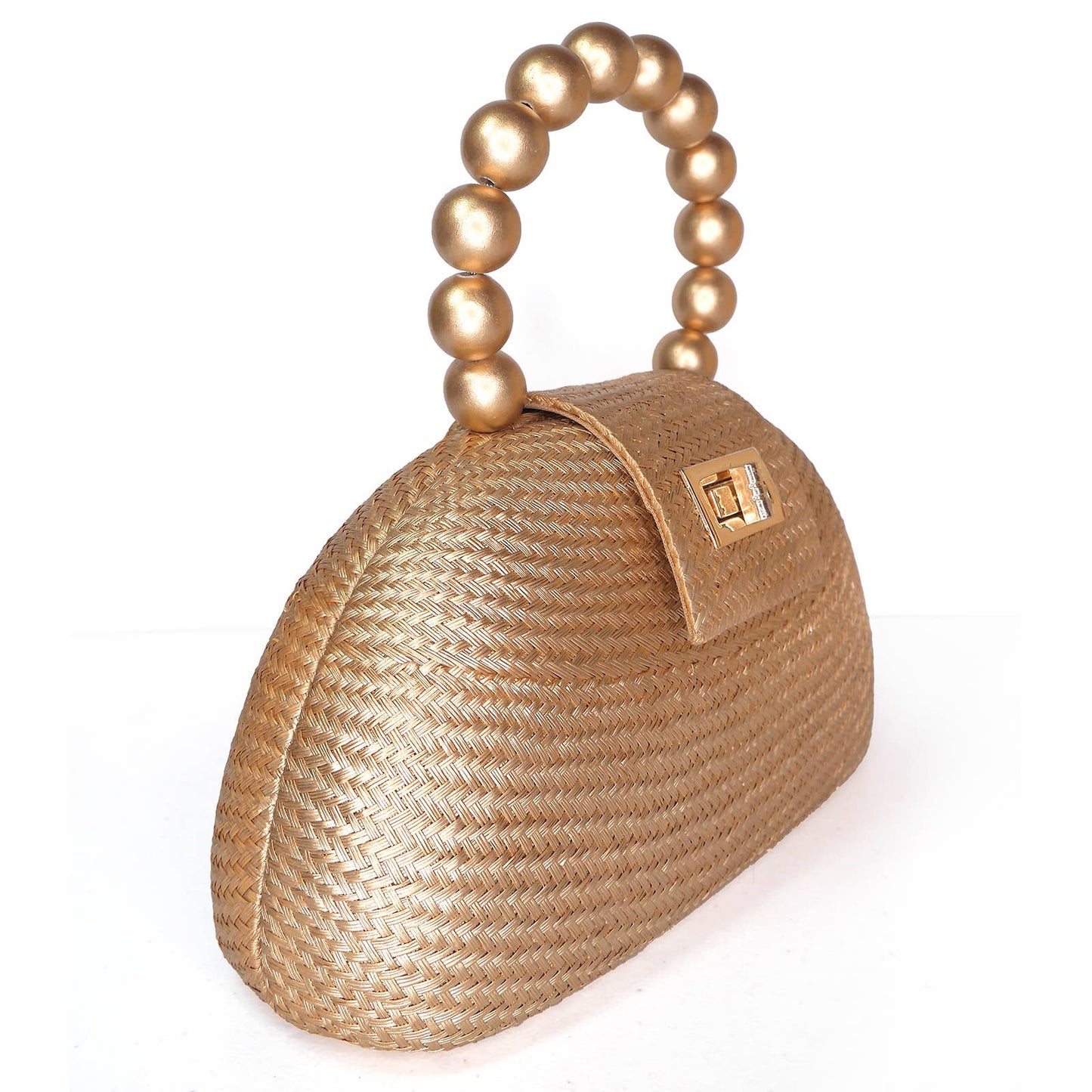 Gold Straw Clutch | Gold Bead Handle | Fall Resort Style