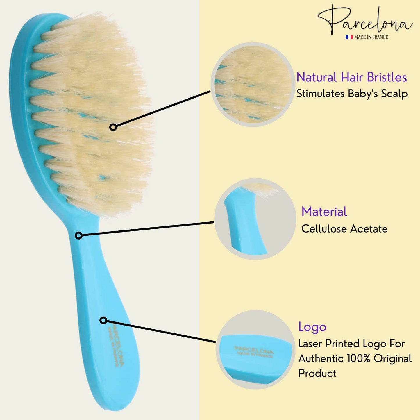 Parcelona French Grooming Combo 6” Celluloid Baby Brush and Comb for Toddlers