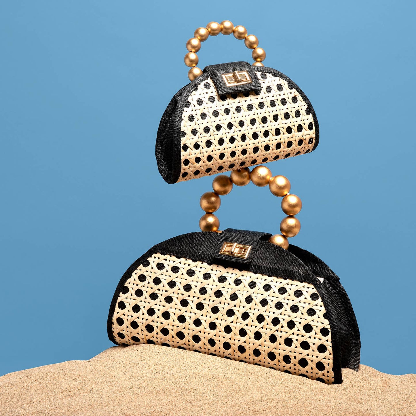 Black Straw Clutch | Gold Bead Handle | Summer Evening 202