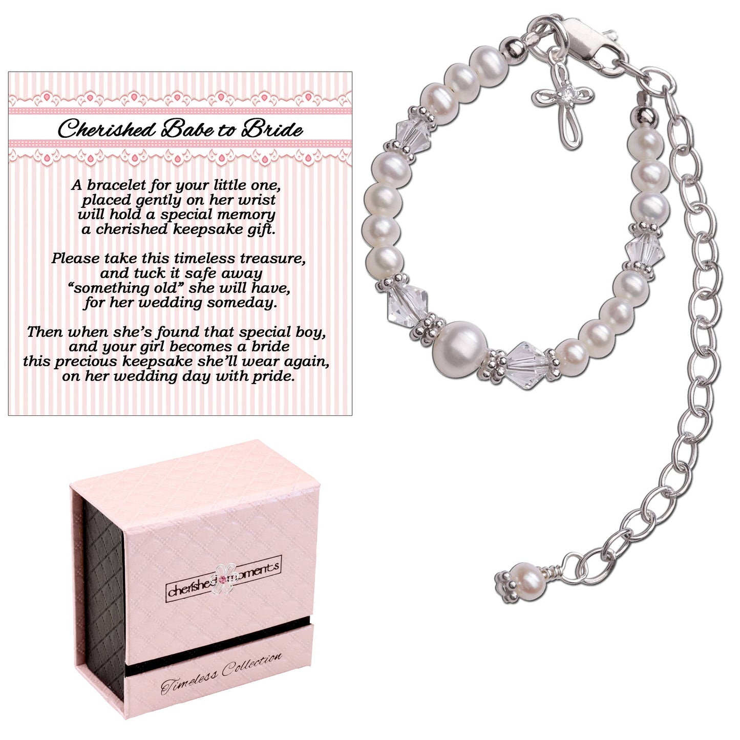 Girls Baby to Bride Sterling Silver Cross Baby Bracelet Gift