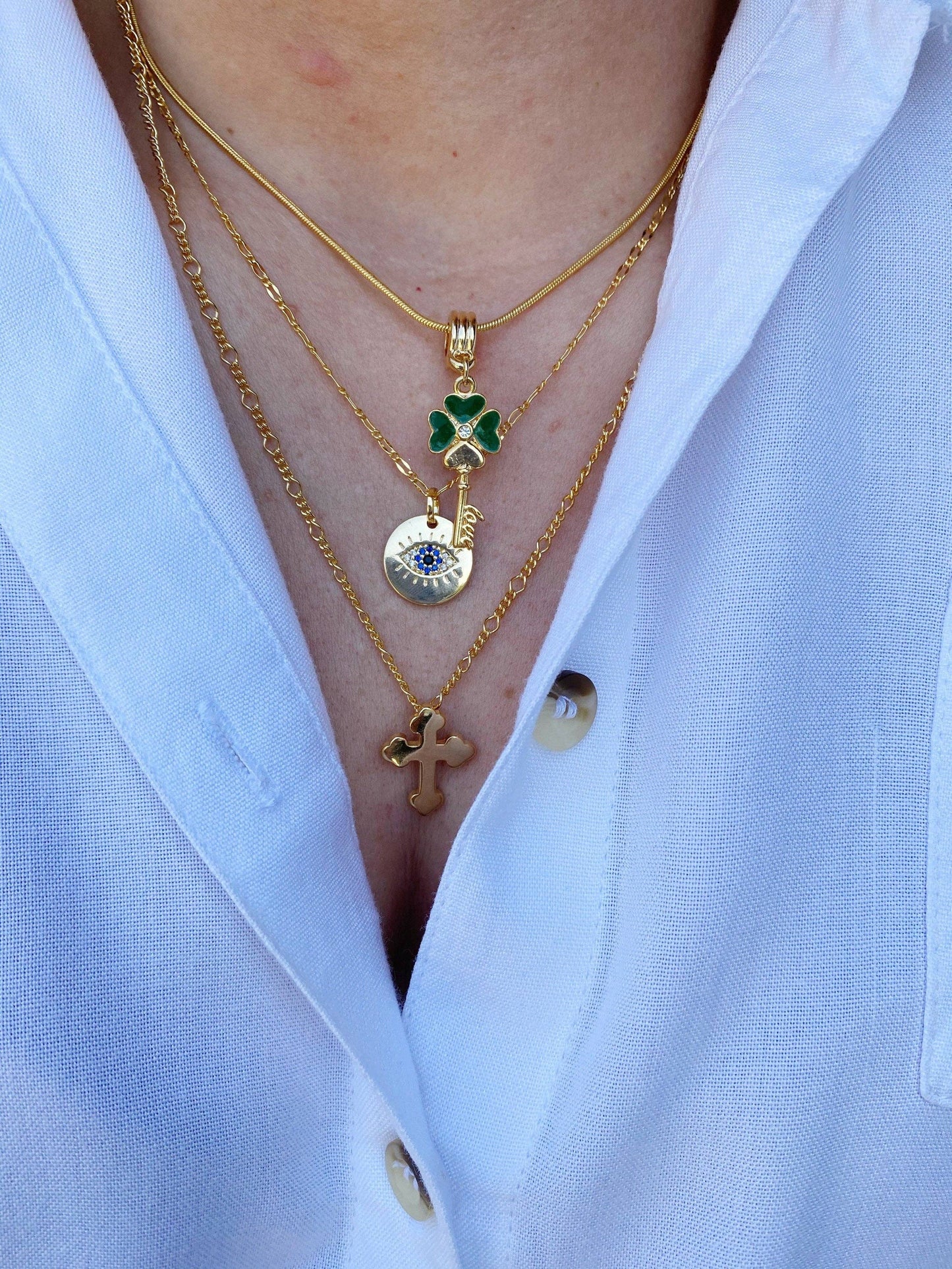 18K Gold-Filled Evil Eye, Lucky Clover, Cross Necklace
