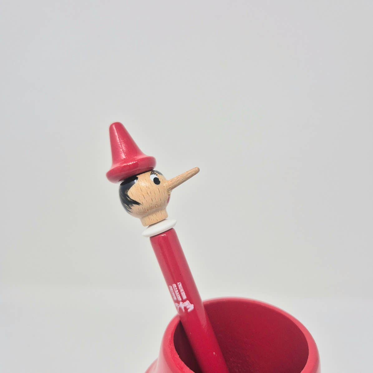 Pinocchio Wooden Pen, Red, Handmade, Vintage