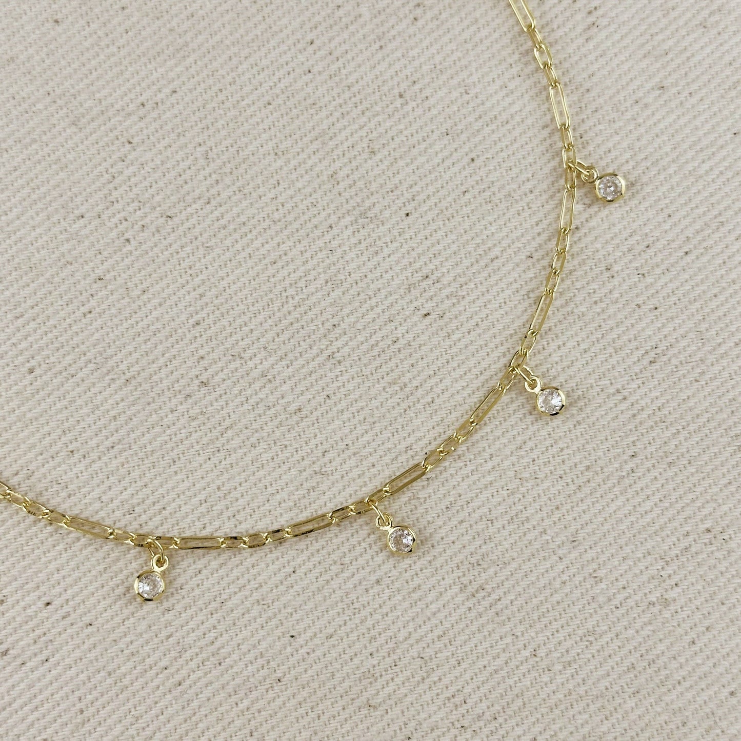 18k Gold Filled Paperclip Chain with Bezel CZ Drops Anklet