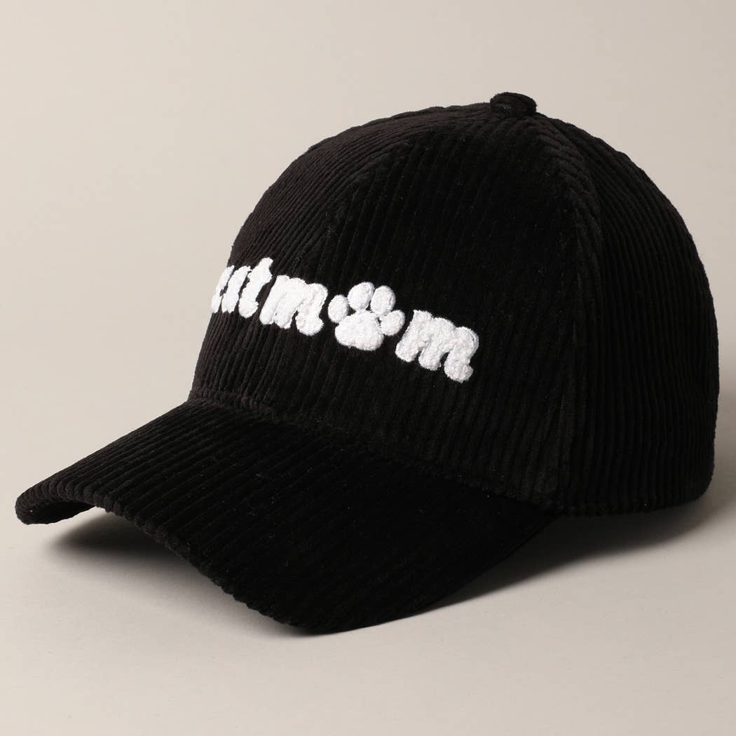 Cat Mom Chenille Patch Corduroy Baseball Cap