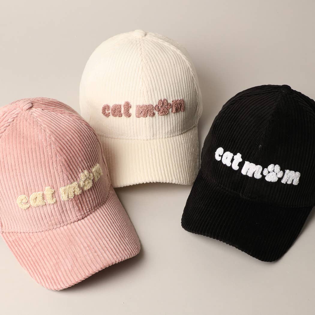 Cat Mom Chenille Patch Corduroy Baseball Cap