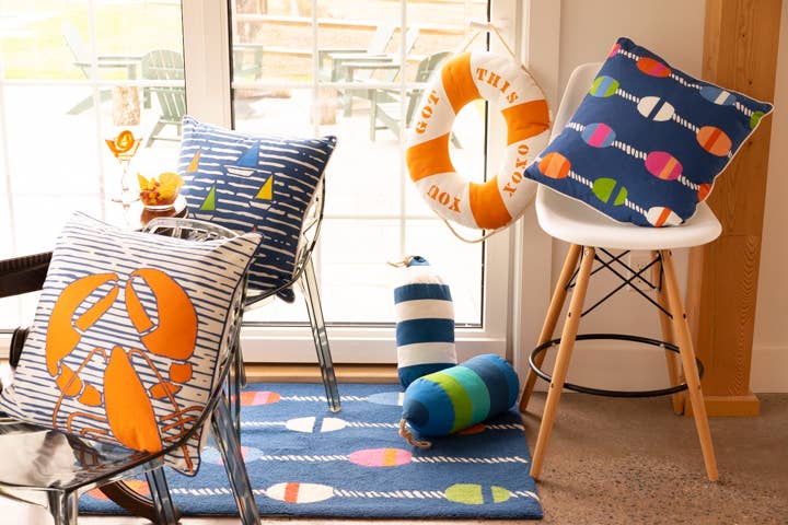 Navy White Buoy Shaped Printed Pillow by Kate Nelligan - Kate Nelligan