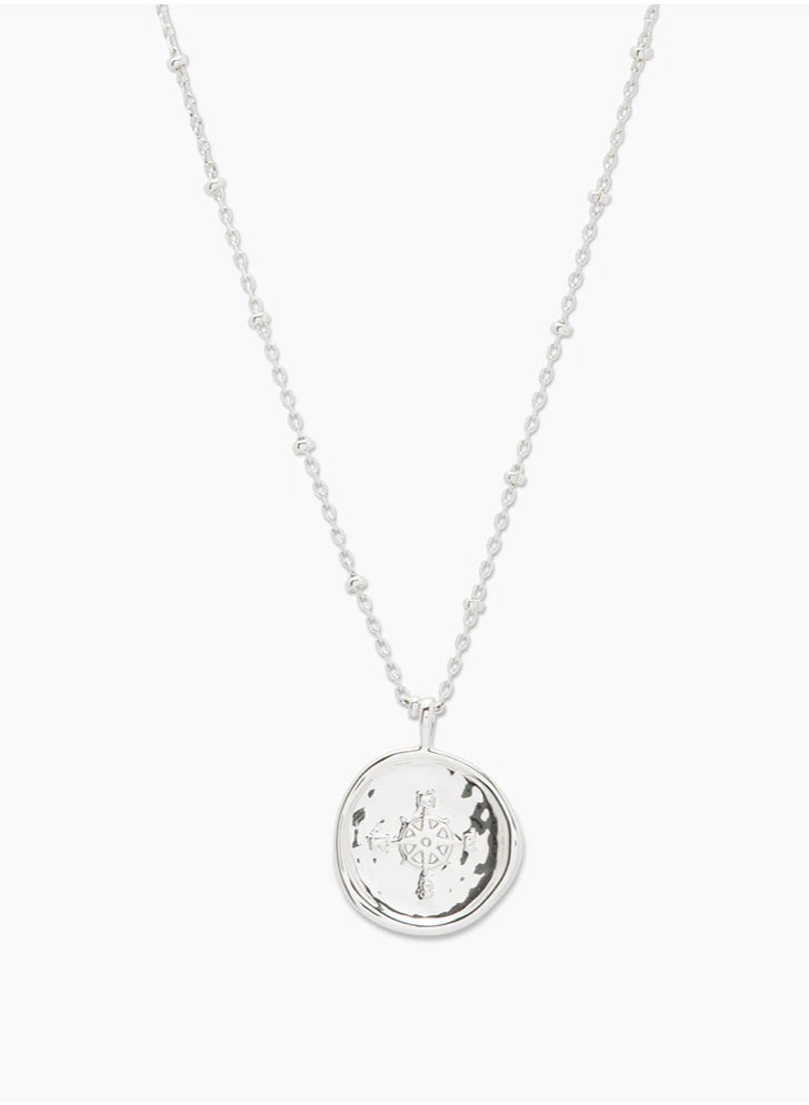 Compass Coin Necklace-Silver