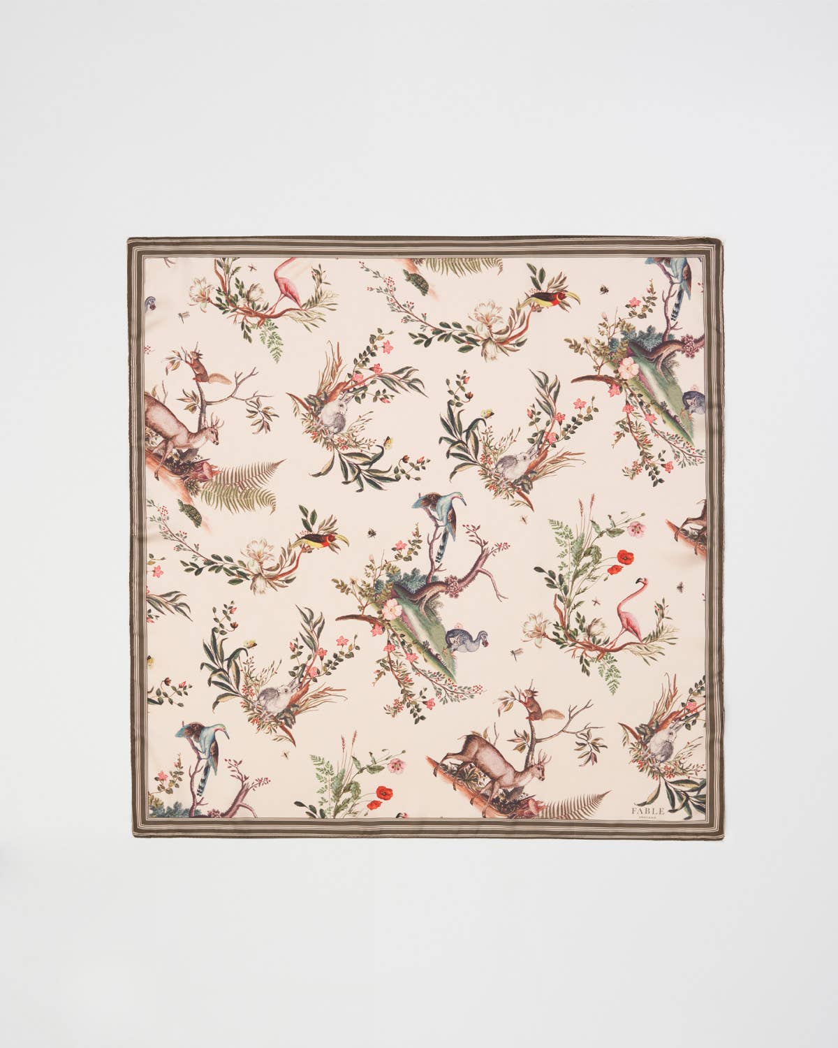 FABLE Toile de Jouy Olive Green Square Scarf