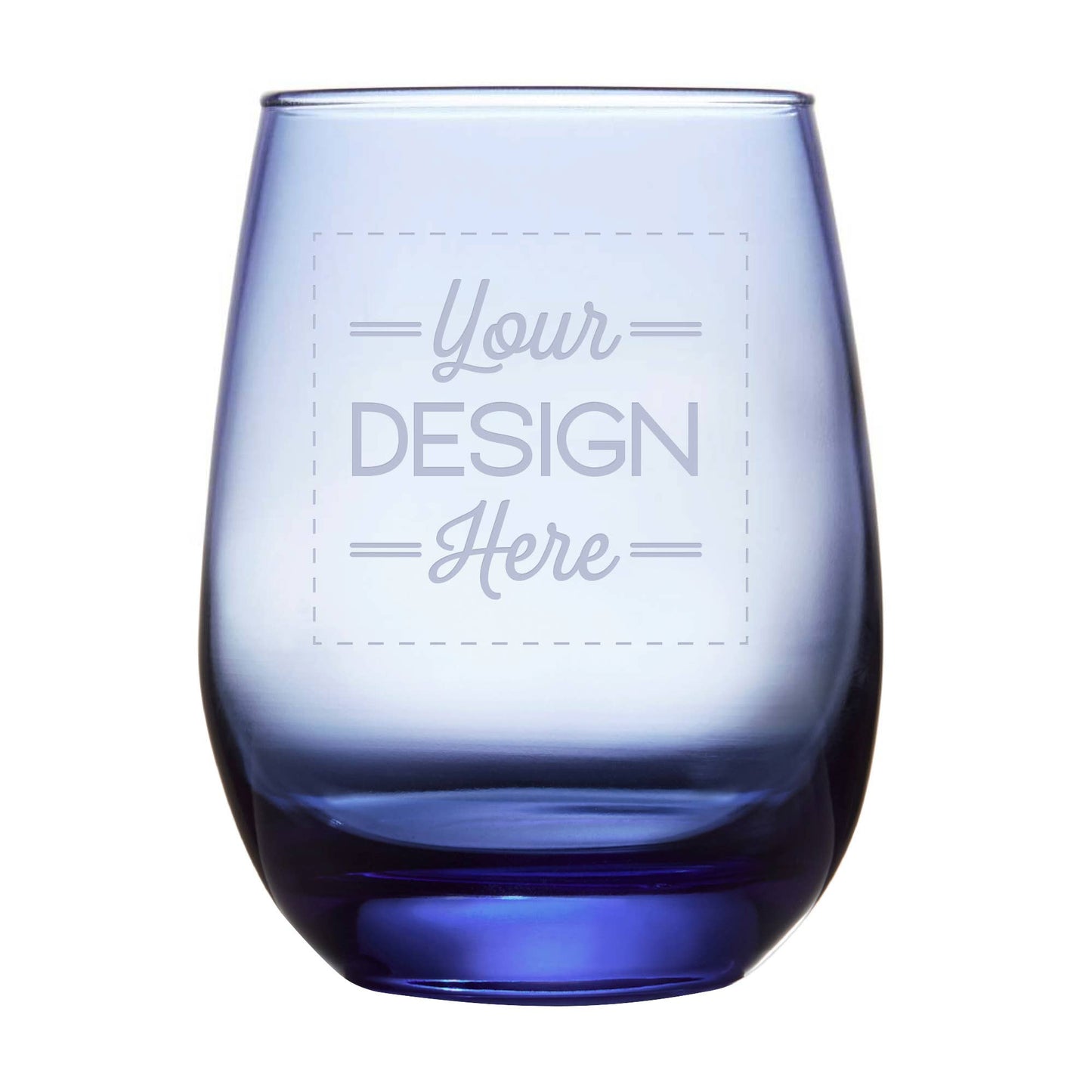 Custom Artwork Blue Stemless 15.25 oz Wine Glasses, Set of 4