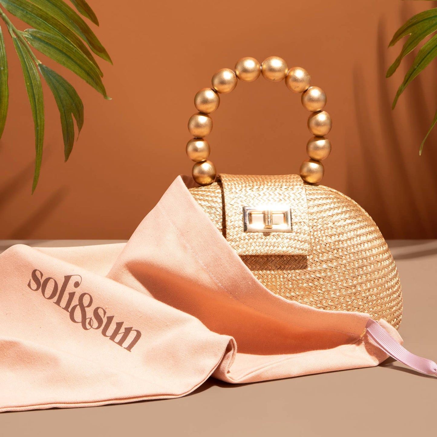 Gold Straw Clutch | Gold Bead Handle | Fall Resort Style