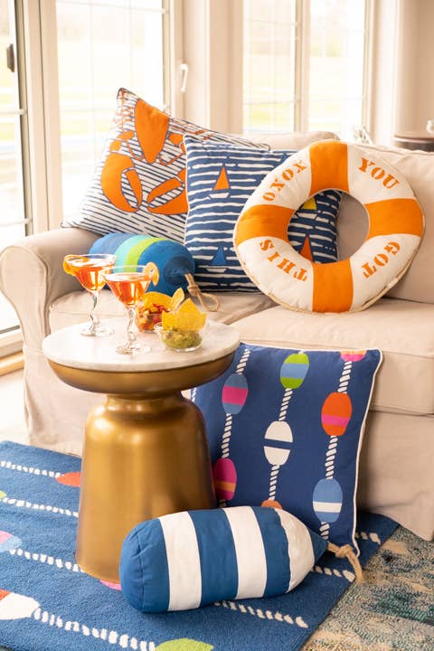 Navy White Buoy Shaped Printed Pillow by Kate Nelligan - Kate Nelligan