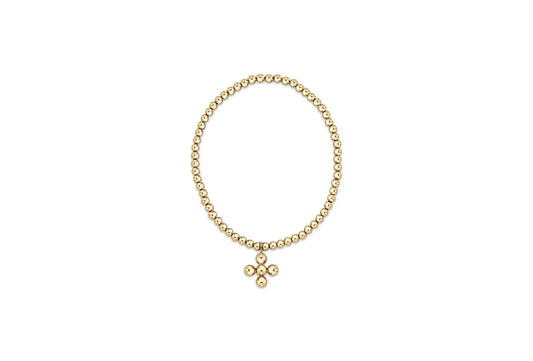 Classic Gold 3mm Bead Bracelet - Classic Beaded Signature Cross Gold Charm - 4mm Bead Gold