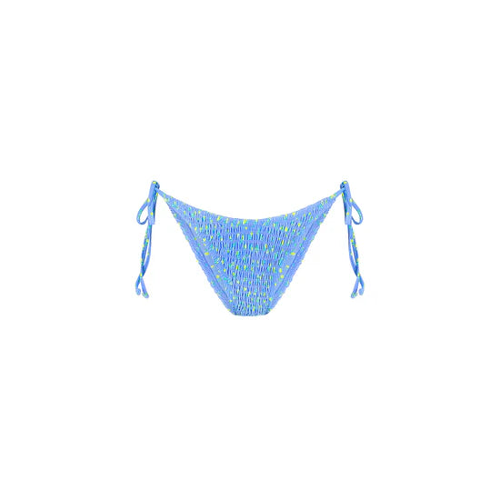 Shirred Dipped Cheeky Tie Bikini Bottom - Lemon Bloom