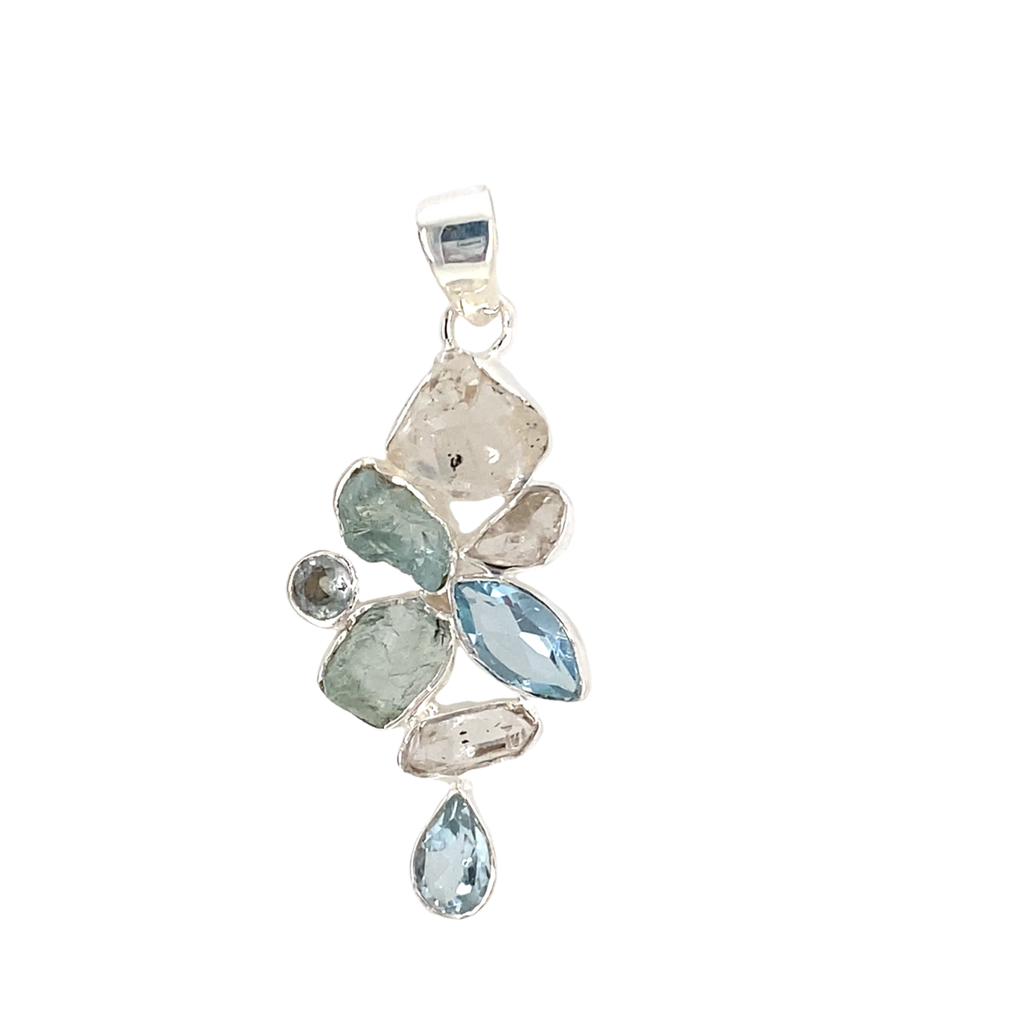 SP HERKIMER - Pendant MOONSTONE - BLUE TOPAZ & AQUAMARINE