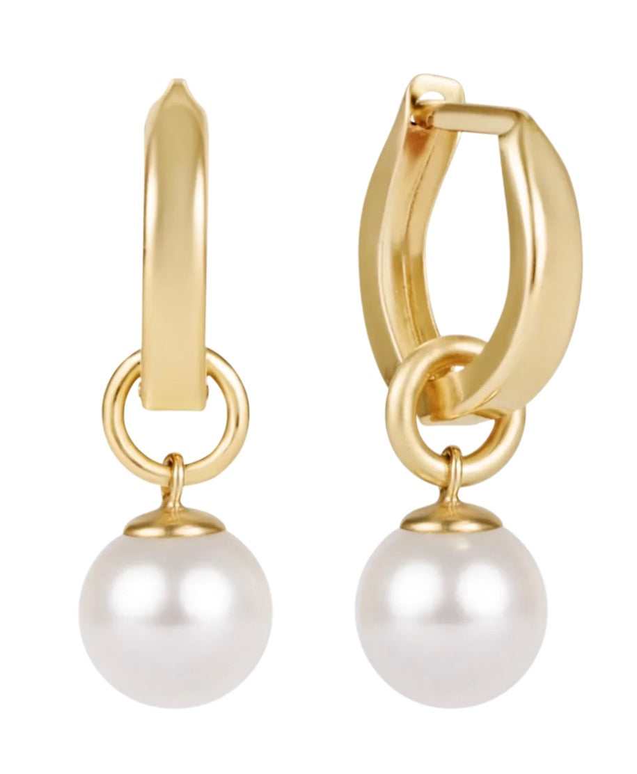 Huggie Gold 0.5” Hoop- Classic Pearl 8mm Charm
