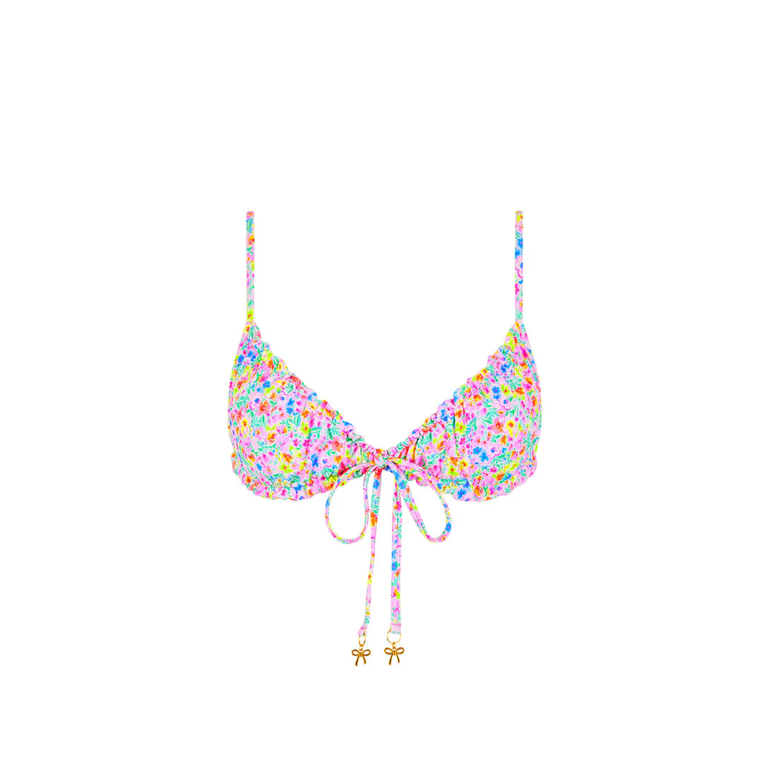 RUCHED BOW BRALETTE BIKINI TOP - MOONFLOWER
