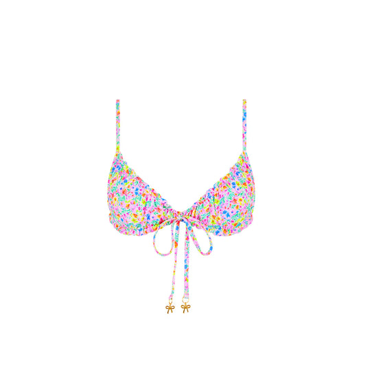 RUCHED BOW BRALETTE BIKINI TOP - MOONFLOWER