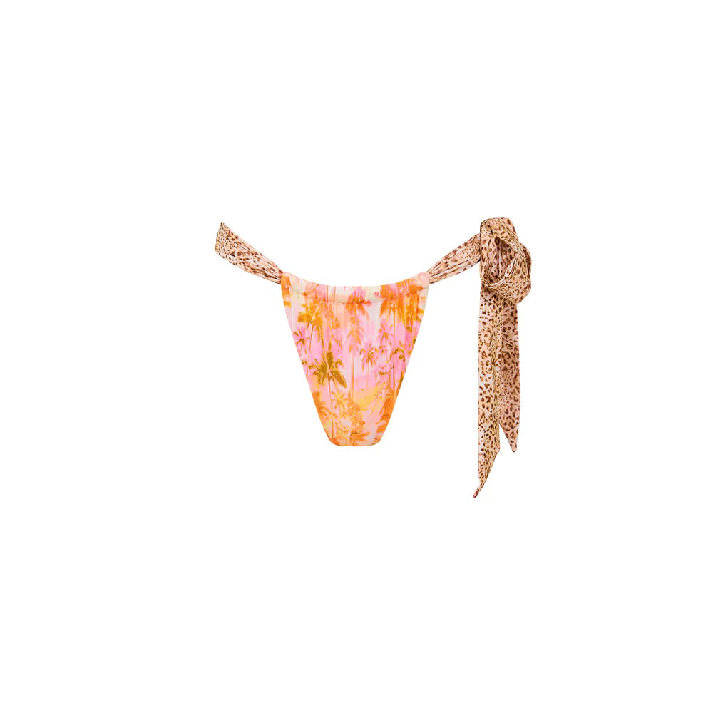 Soft Tie Ruched Thong Bikini Bottom - Wild Skies