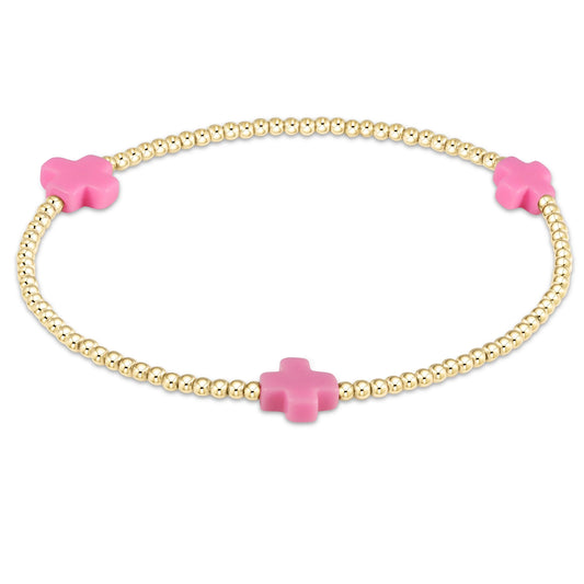 signature cross gold pattern 2mm bead bracelet