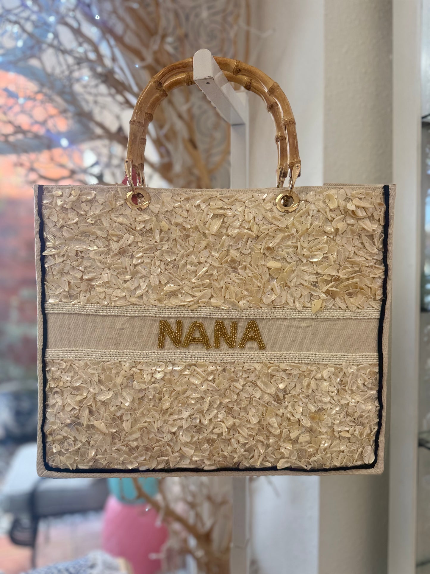 Nana Beaded Bag- Bamboo Handles