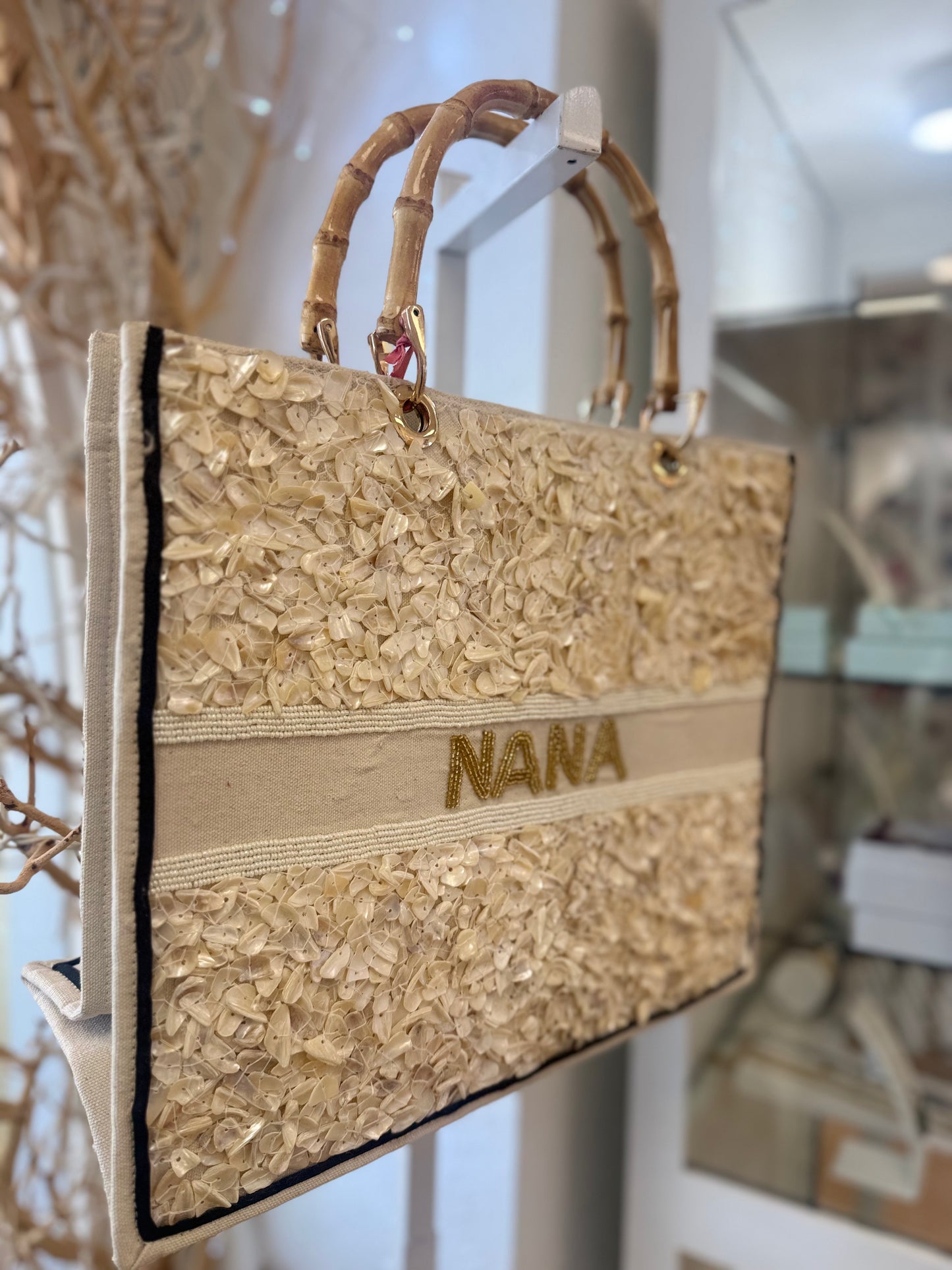 Nana Beaded Bag- Bamboo Handles