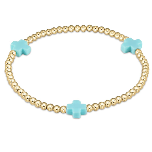 Signature Cross Gold Pattern 3mm Bead Bracelet-Turquoise