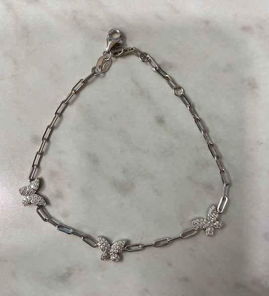 Three Butterfly Silver Butterfly Bracelet