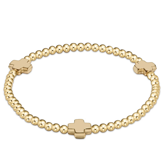 Signature Cross Gold Pattern 3mm Bead Bracelet-Gold