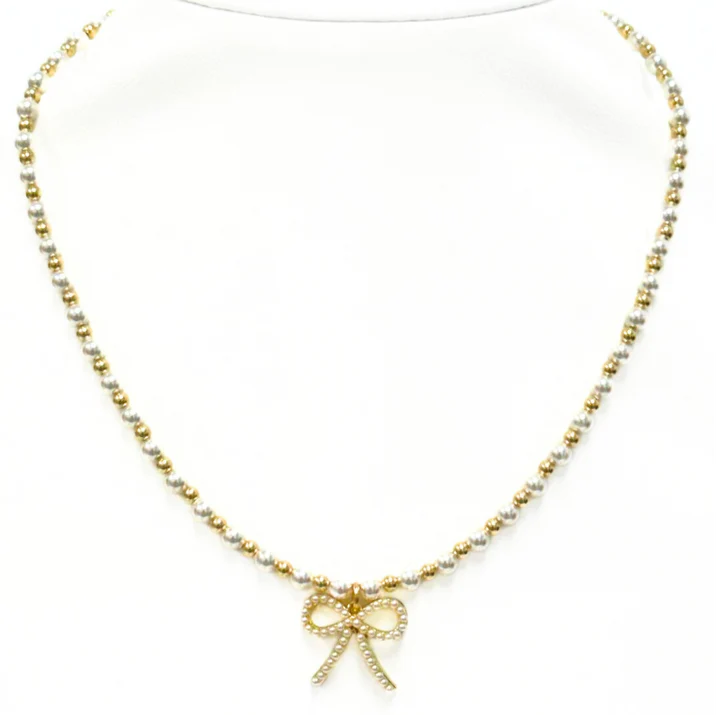 MAY + FWP BOW" Charm Gold Filled & Pearl Beaded Choker