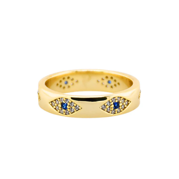 "MULTI EVIL EYE" Thick Gold  Band Ring