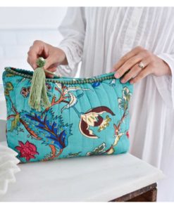 Blue Orchid Short Pyjama & Teal Exotic Flower Print Lined Wash Bag Set