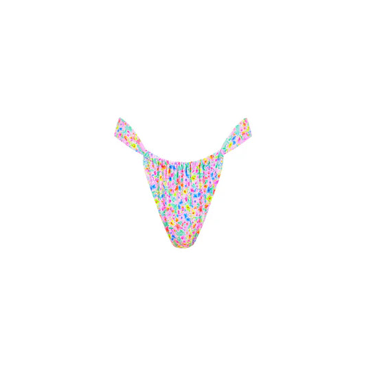 Ruched Thong Bikini Bottom - Moonflower