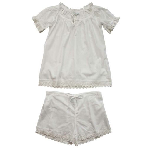White Ruffled Short Sleeve Pyjama Set