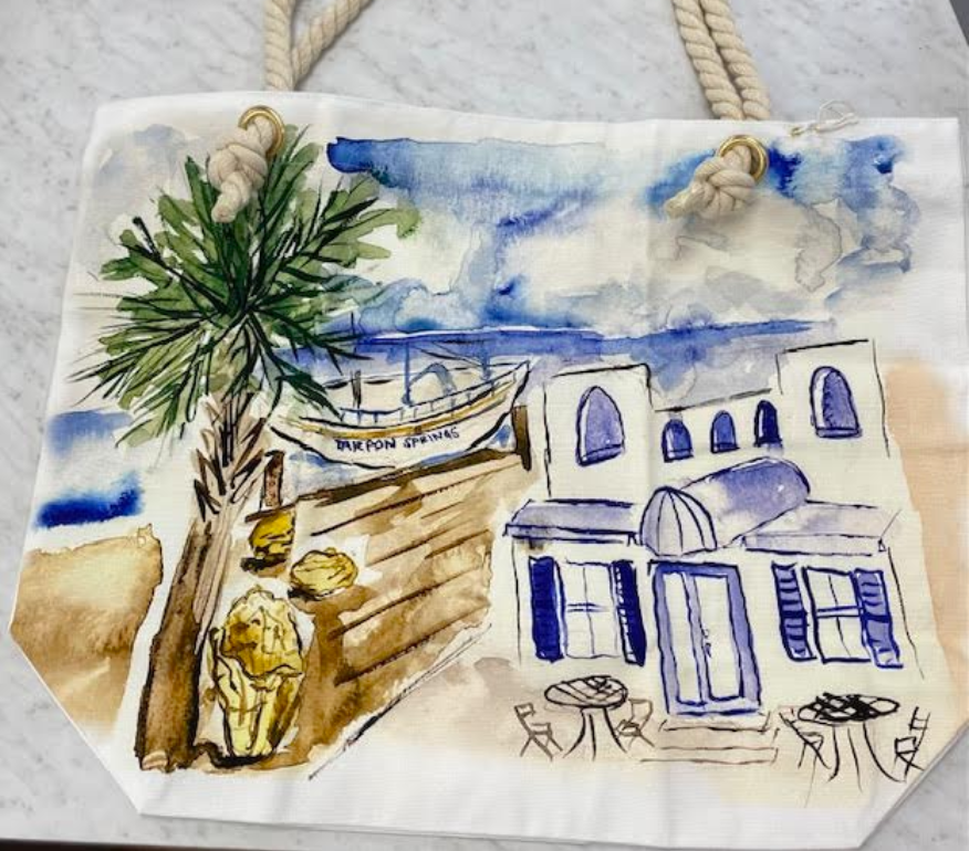 Tarpon Springs Canvas watercolor Tote