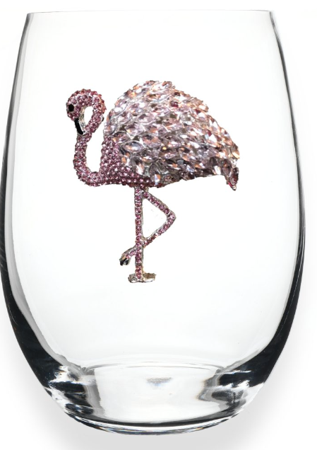 Flamingo Jeweled Stemless Wine Glass