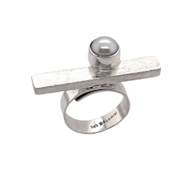 STERLING SILVER FRESH WATER PEARL BAR ADJUSTABLE RING