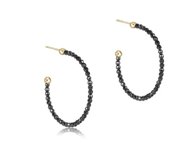Beaded Gemstone 1” Post Hoop-2mm Faceted Hematite