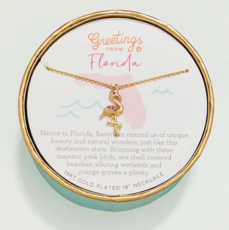 Greetings From FL Flamingo 18Kt Gold Plated Necklace