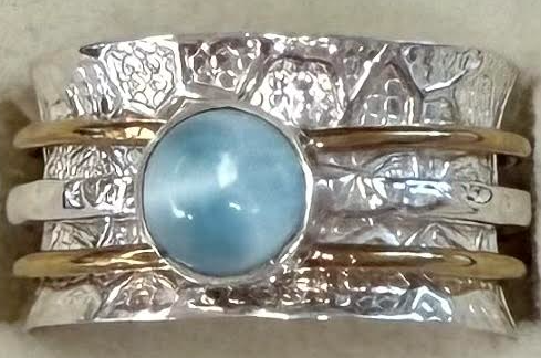 Larimar and Sterling spinner with Jewelers Brass