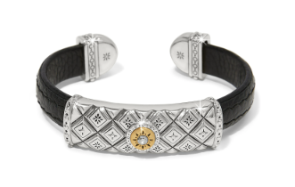 Mosaic Two Tone Leather Bar Cuff Bracelet