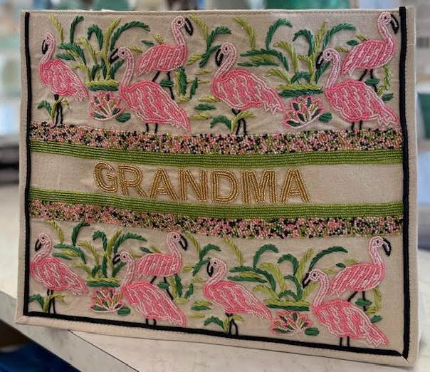 Grandma Hand Beaded Flamingo Tote