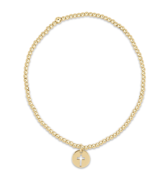E GIRL classic gold 2mm bead bracelet - blessed small gold disc