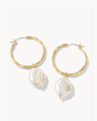 Pearl Drop Hoop Earrings Pearl