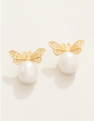 Vintage Bee Bauble Stud Earrings Pearl