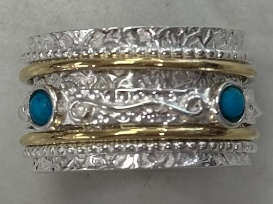 Turquoise and Sterling Spinner Ring