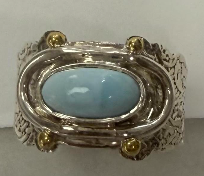 Oval Larimar and Sterling Silver ring