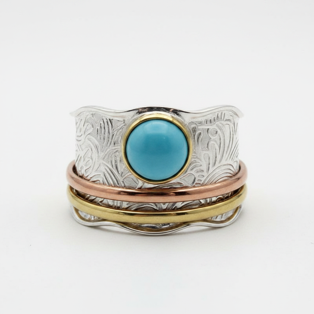 Shayla Larimar Three Tone Spinner Ring