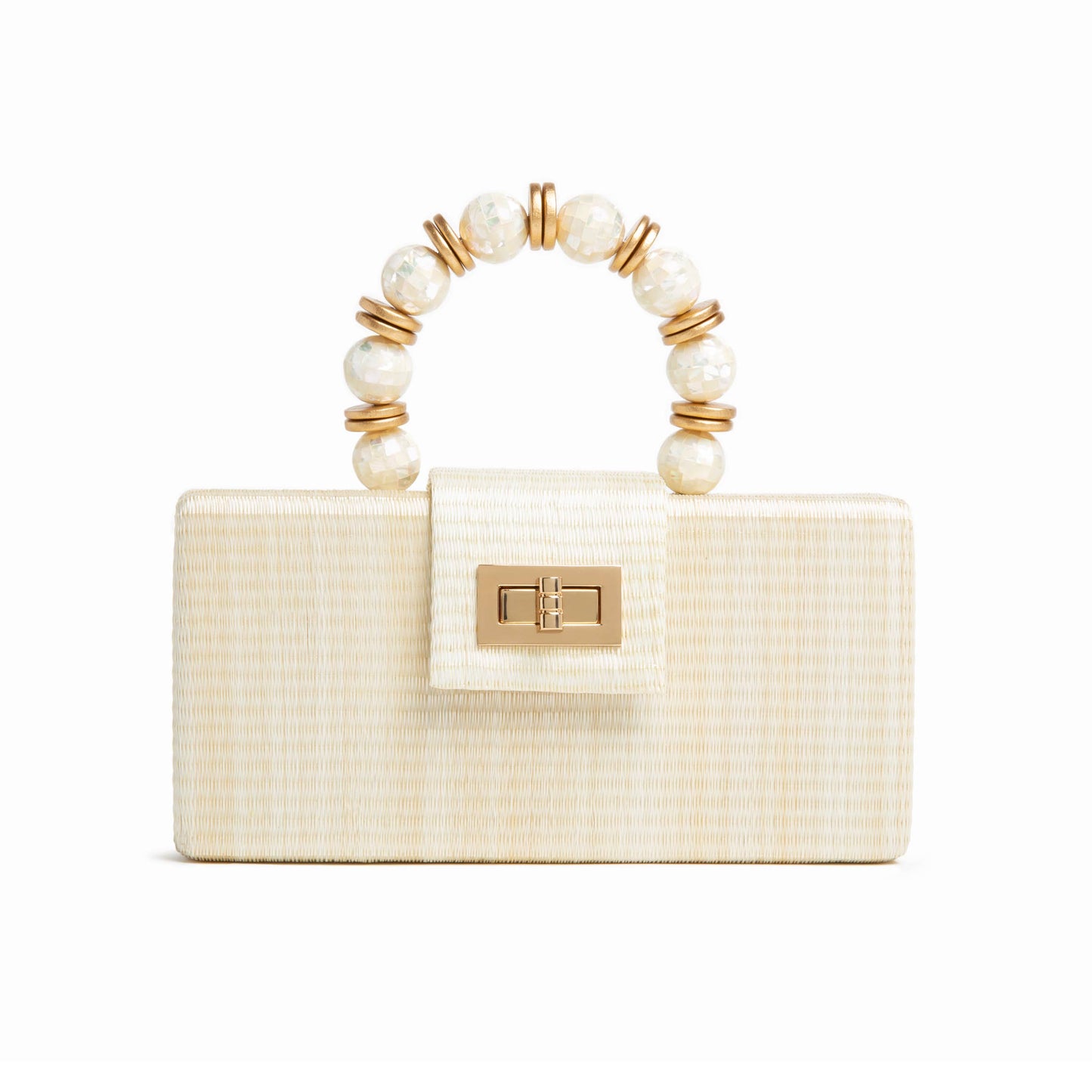 Christmas Party Clutch - Cream with Shell Inlay Bead Handle