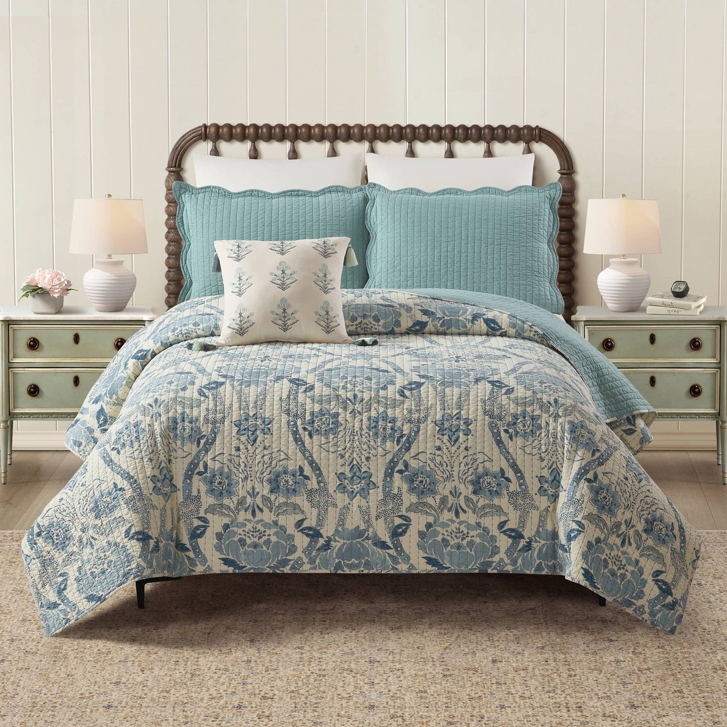 MYSTIC MOSS DAMASK QUILT SET- Spartina