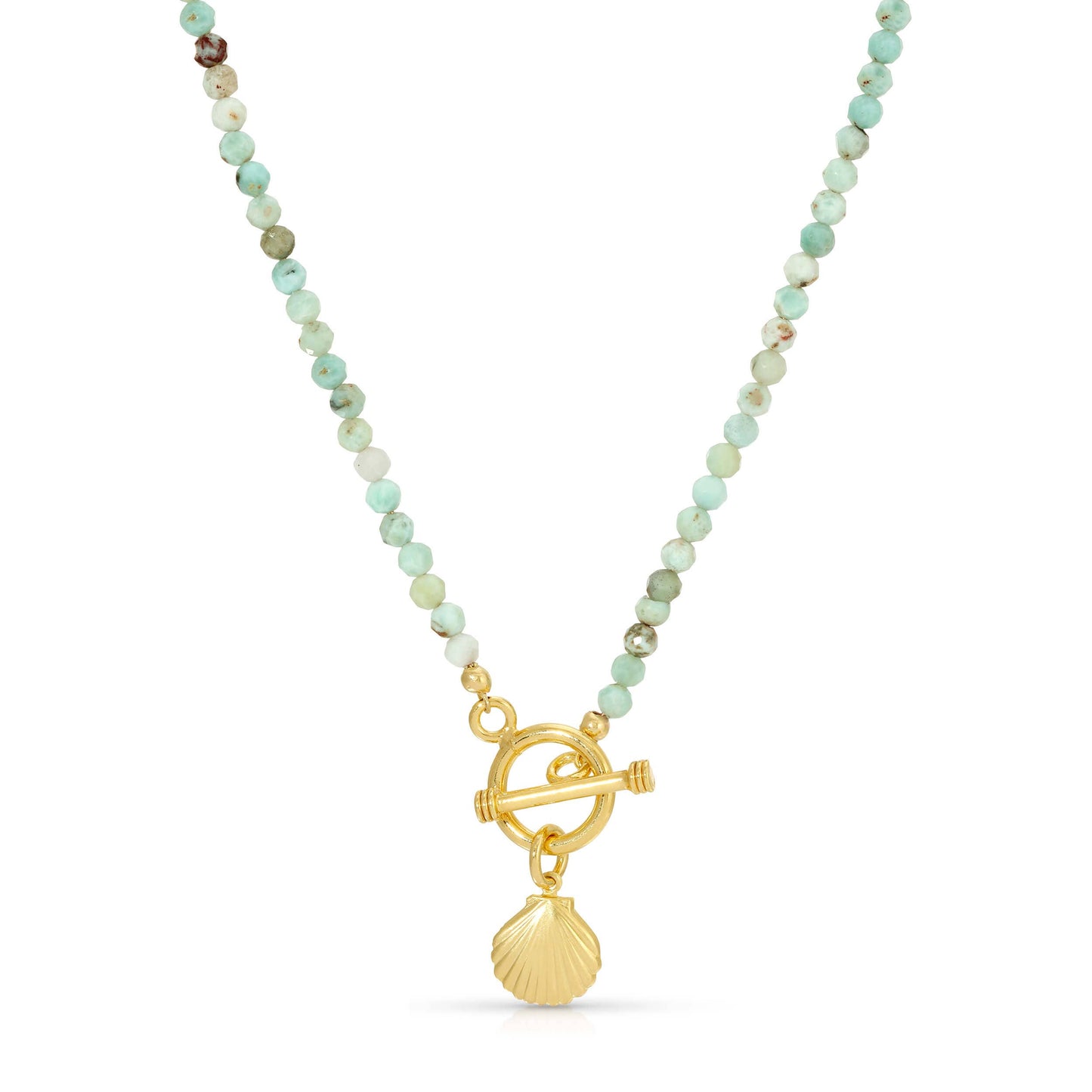 Shell Charm Larimar Beaded Necklace 